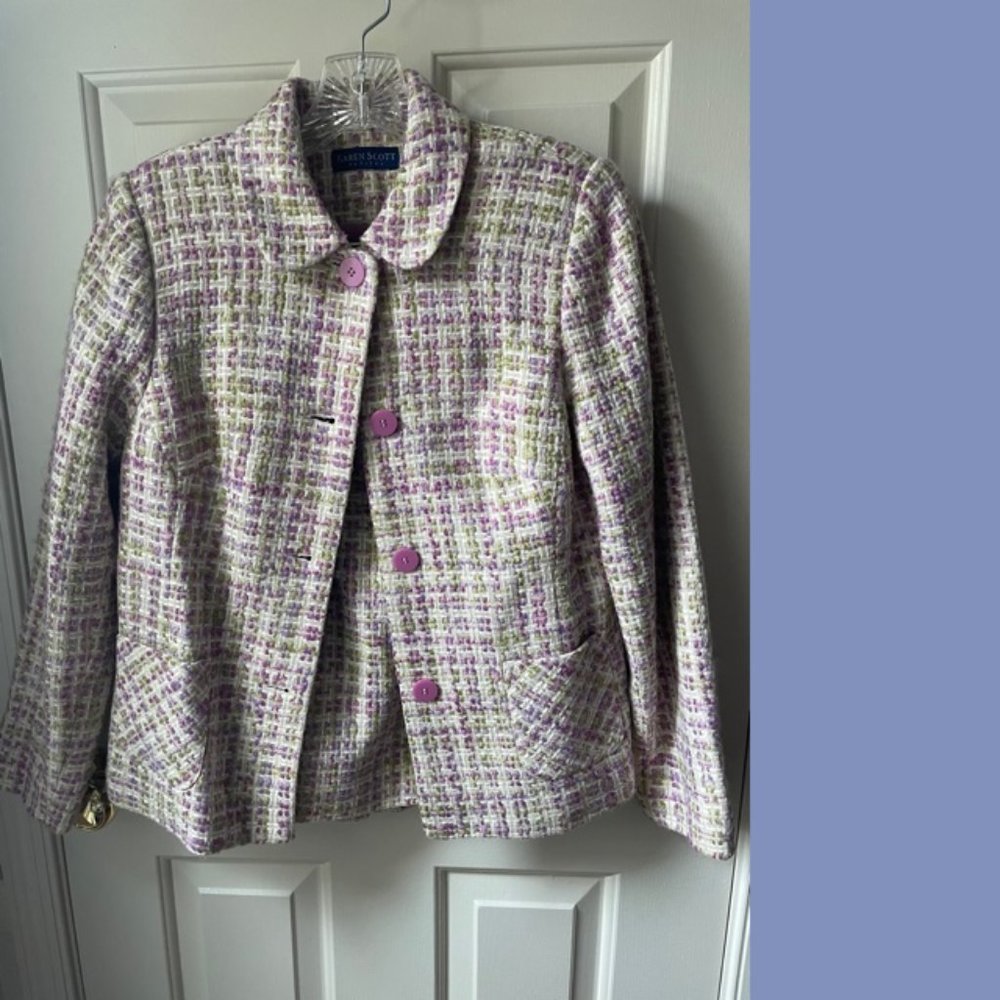 Karen Scott Purple & Green Tweed Suit
